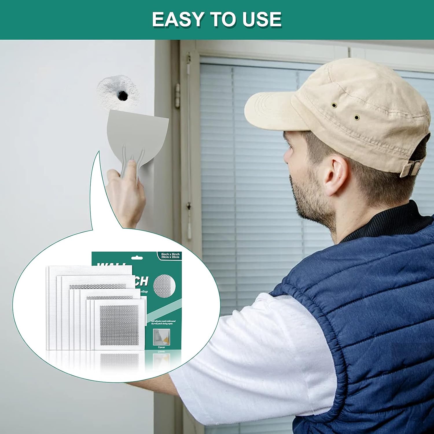 Drywall Repair Kit - 2/4/6/8 Inch Aluminum Wall Repair Patch Self Adhesive Screen for Drywall Plasterboard Ceilings, with Wall Surface Repair Free Scraper and Sandpapers (10 PCS) - - 