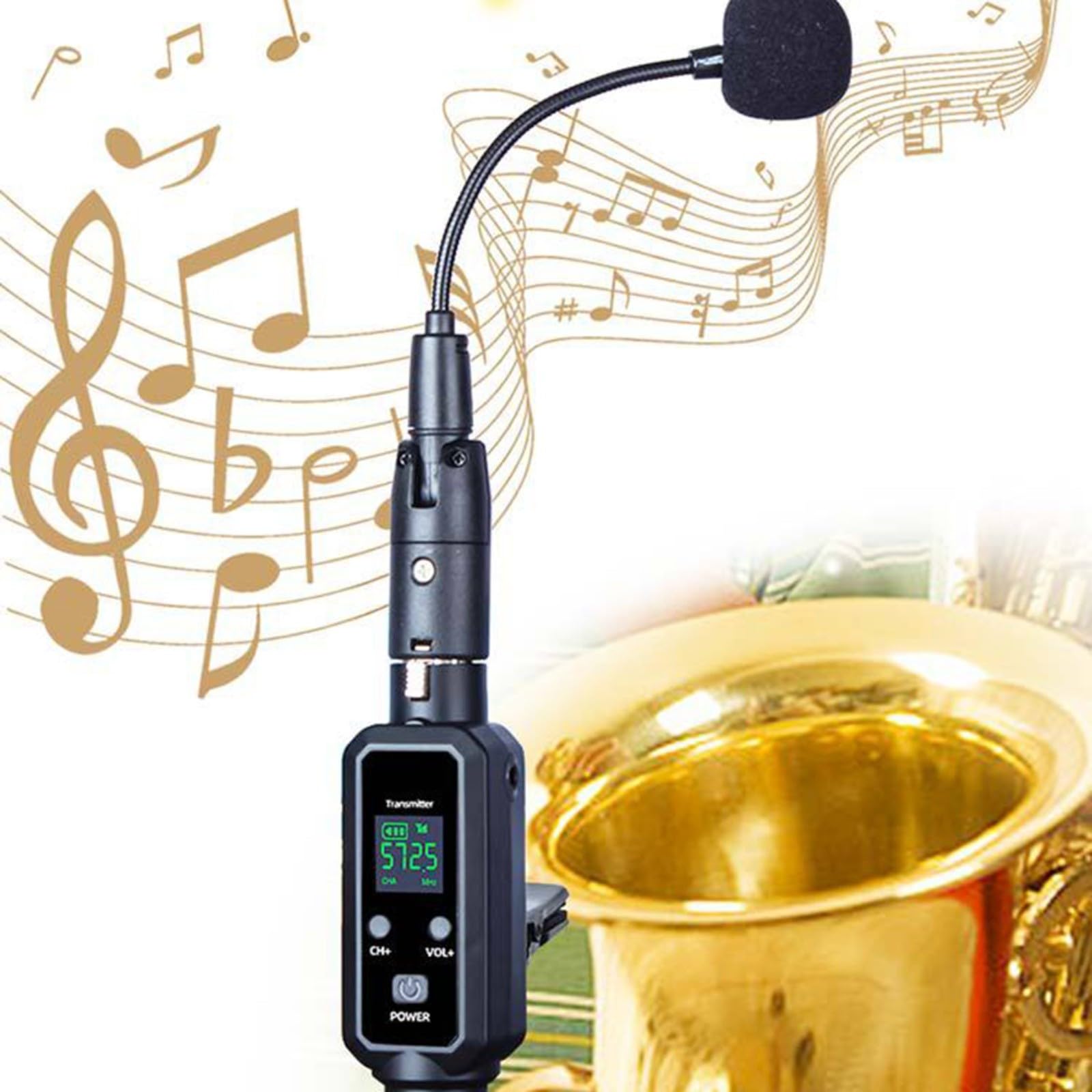 Kabelloser Mikrofon-Tonabnehmer für Saxophon Trompete Erhu, UHF 570–590 Hz Empfänger-Sender mit 16 Kanälen für Bandleistung, geräuscharm, ABS, schwarz (1 IN 2)