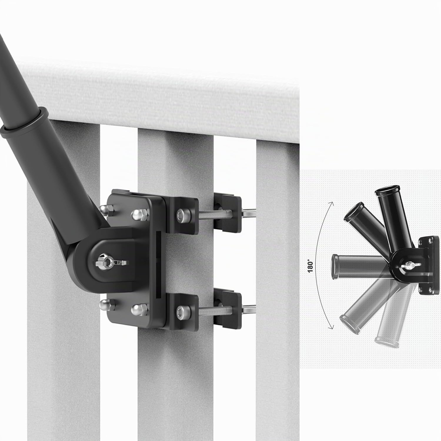 Soporte para mástil de bandera sin perforación para barandilla de balcón, soporte para mástil de bandera perfecto para porche y valla, se adapta a barandillas redondas y cuadradas con parches de