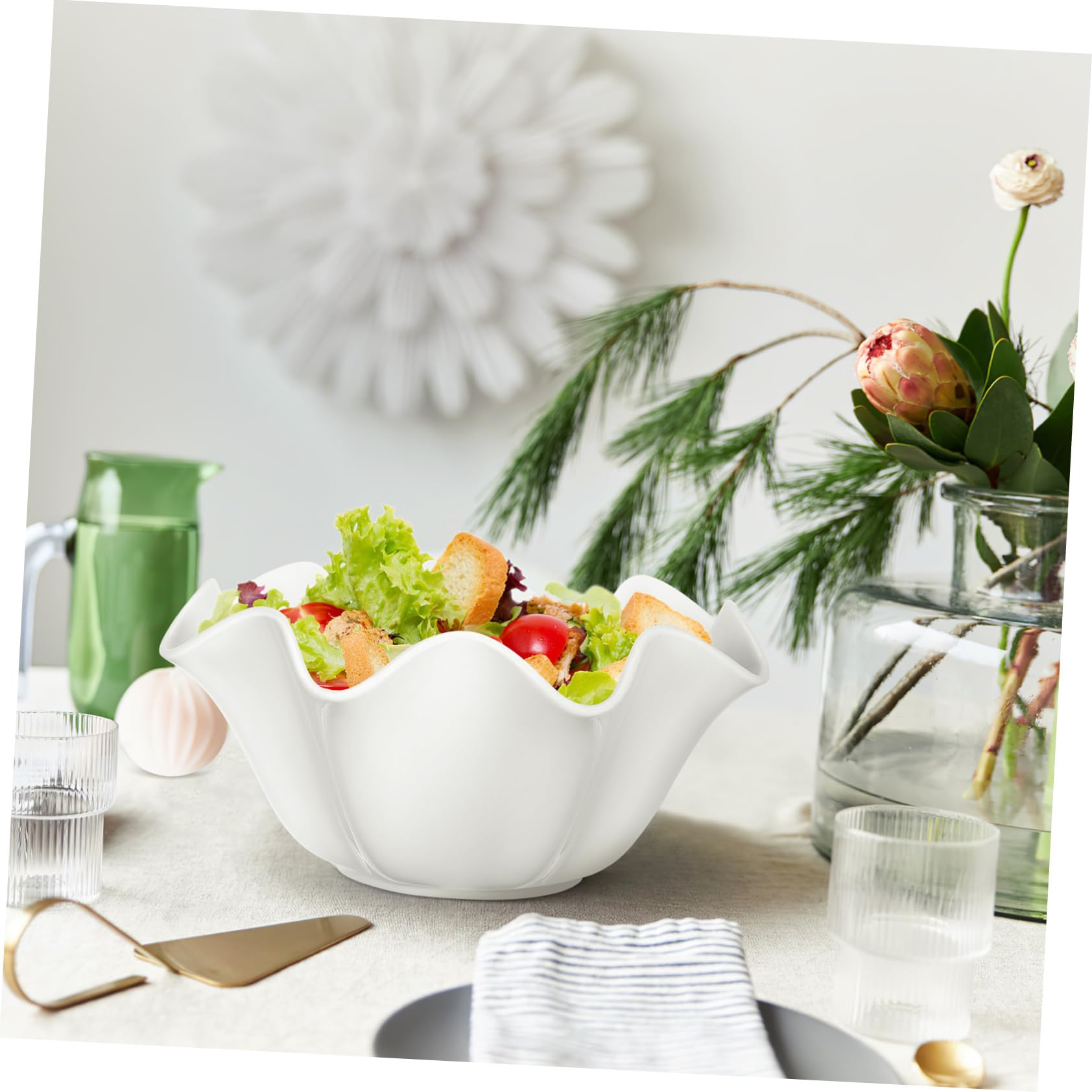 Hemobllo Cuenco de Cerámica white 880ml, Resistente al Calor, para Sopa | Acabado Borde Enrollado, Uso en Restaurantes y Fiestas, Pieza Multiusos para Noodles