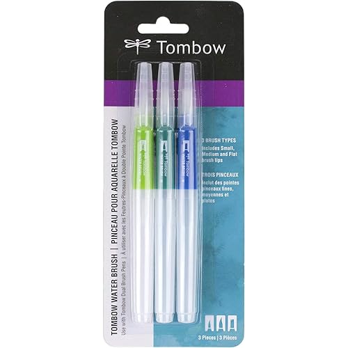 Tombow 56253 Water Brush, 3-Pack. Easily Blend Water-Based Markers, Watercolor Paint, and More with 3 Flexible Brush Tips