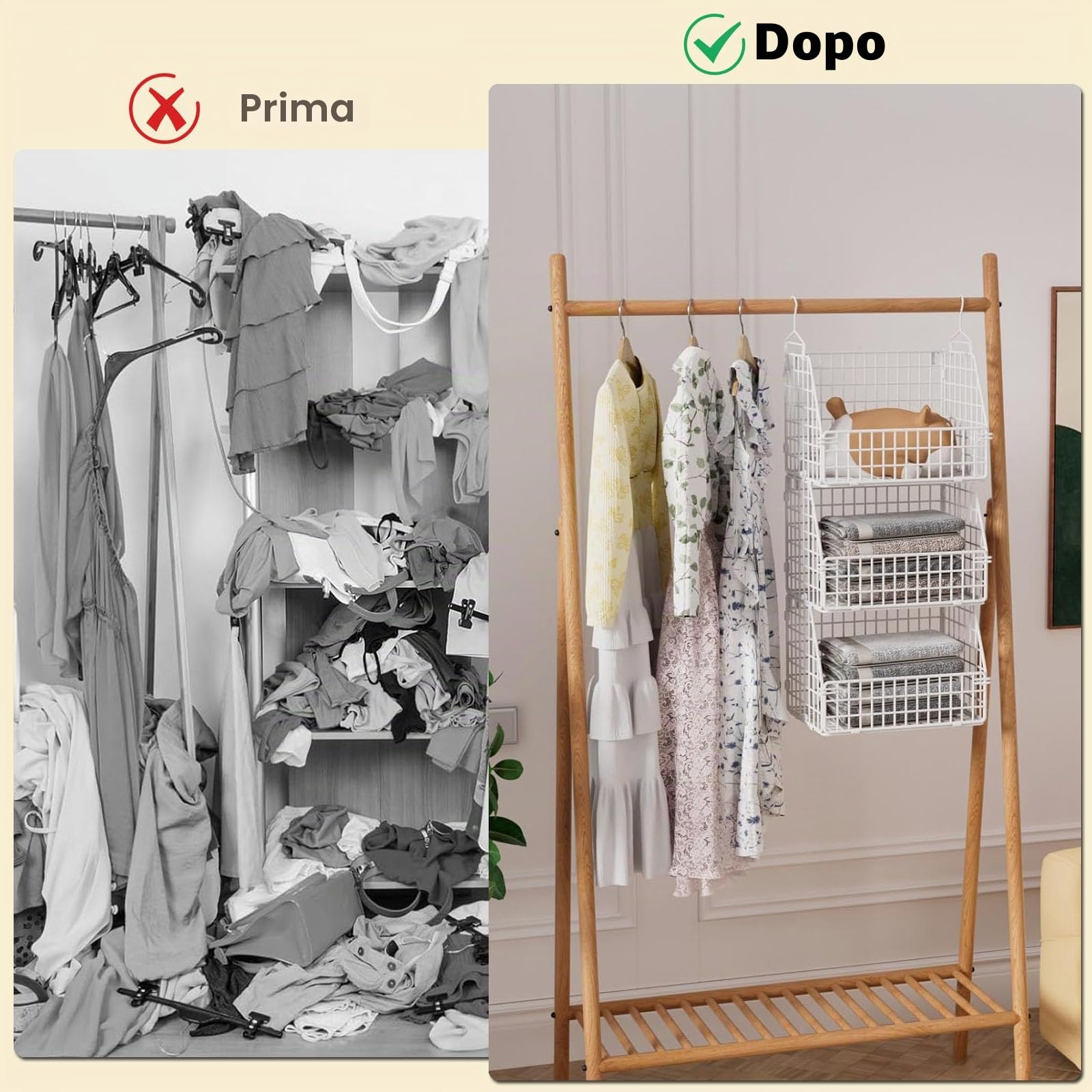Organizer da appendere a 6 ripiani, in metallo robusto, facile da installare, per vestiti, maglioni, scarpe, borse, accessori (bianco)