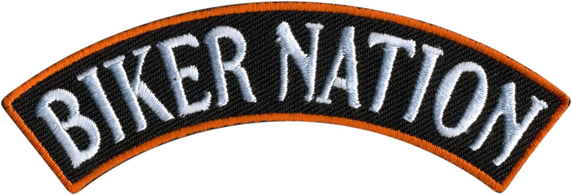 Biker Nation TOP Rocker Patch - High Thread Iron-On Heat Sealed Backing Sew-On Patch - 4" x 1"