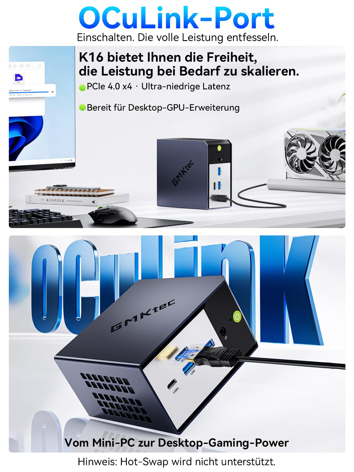 GMKtec Mini PC AMD Ryzen 7 7735HS(8K/16T Bis zu 4.75GHz), K16 Micro PC mit 32GB DDR5 6400, 1TB PCIe 3.0 SSD mit Dual 2.5G LAN, OcuLink, 4K Triple Display(HDMI 2.0+DP 1.4+Type C), AMD Radeon 680M