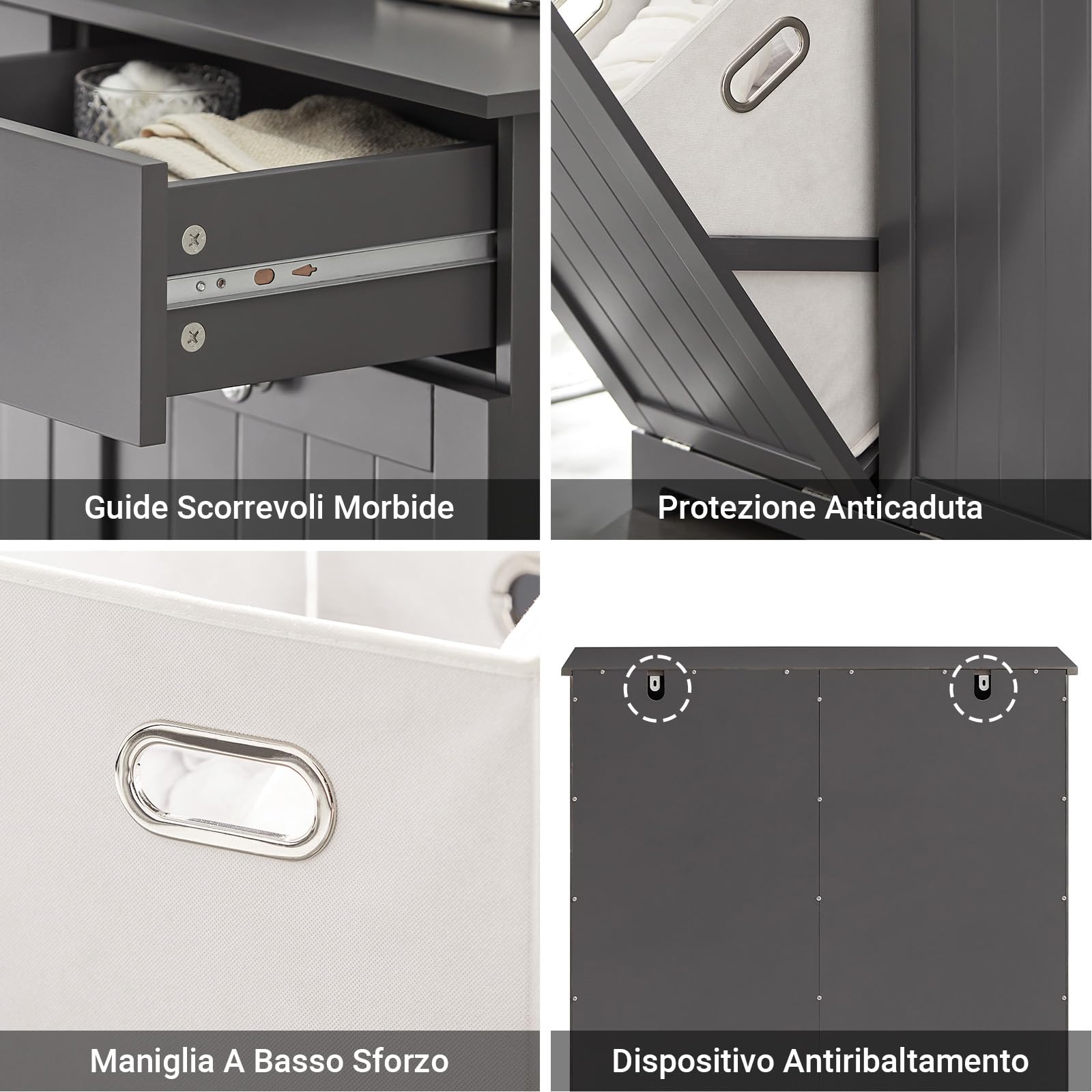 SoBuy Mobile Spazzatura Cucina con Pattumiera Integrata 78x38x90cm Cucina | Armadietto Raccolta Differenziata con 2 Cassetti E 2 Sacchi da 45L, Chiusura Silenziosa, Grigio, BZR33-II-DG
