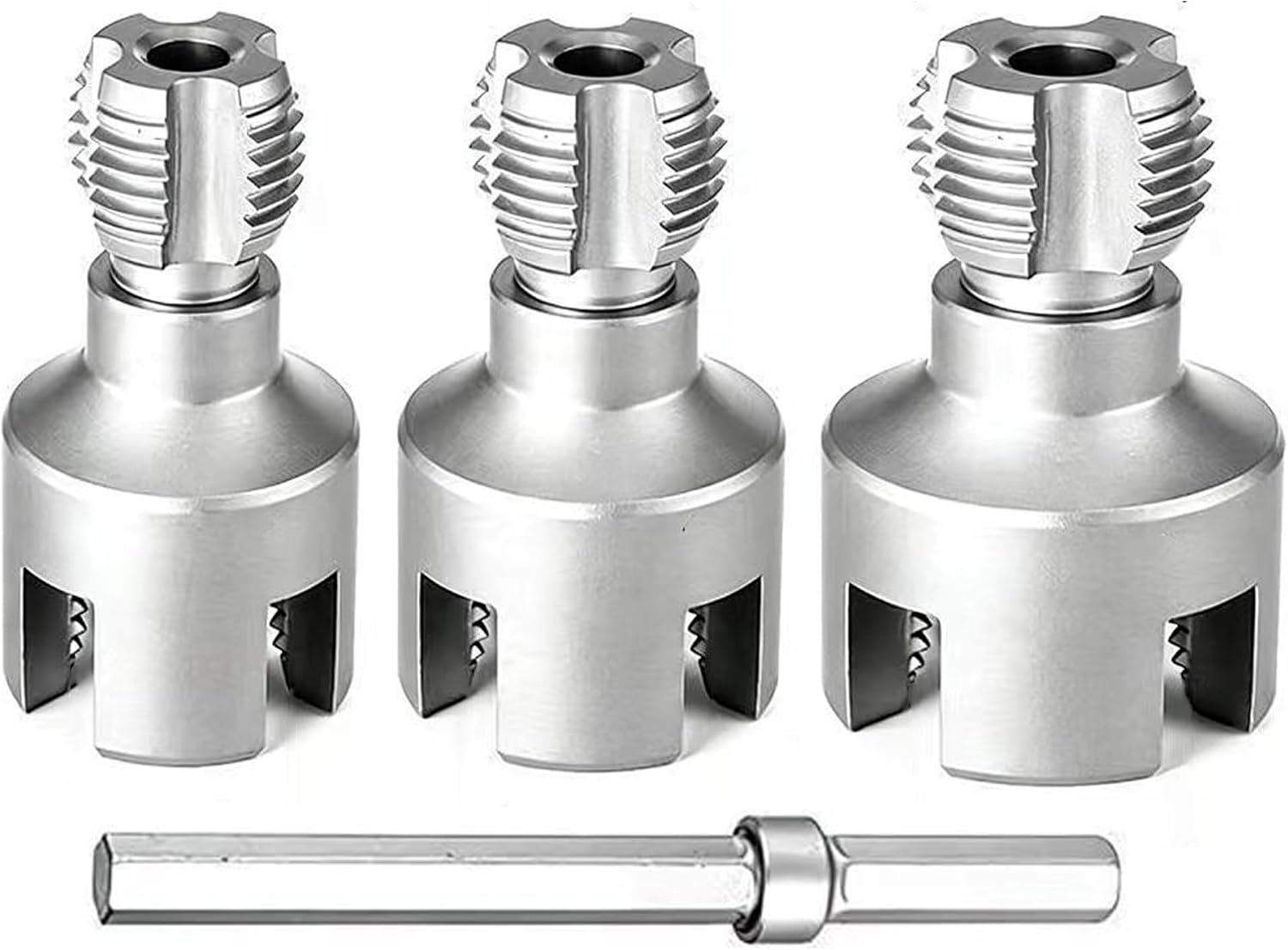 3 Pcs PVC Pipe Threader Kit, Pipe Tapping and Threading Tool, Internal & External Pipe Threader Set, Carbon Steel Plumbing Tapping Tool for PVC PPR Plastic Water Pipe Repairs
