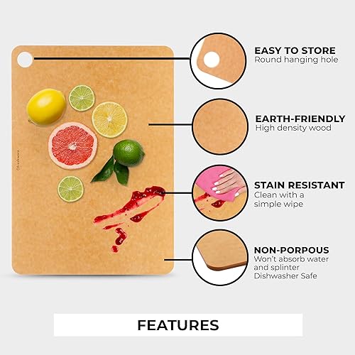 Miniatura 4 de Tabla de cortar para cocina, apta para lavavajillas, tabla de cortar de madera, fibra de madera de primera calidad, no porosa, reversible, grande,