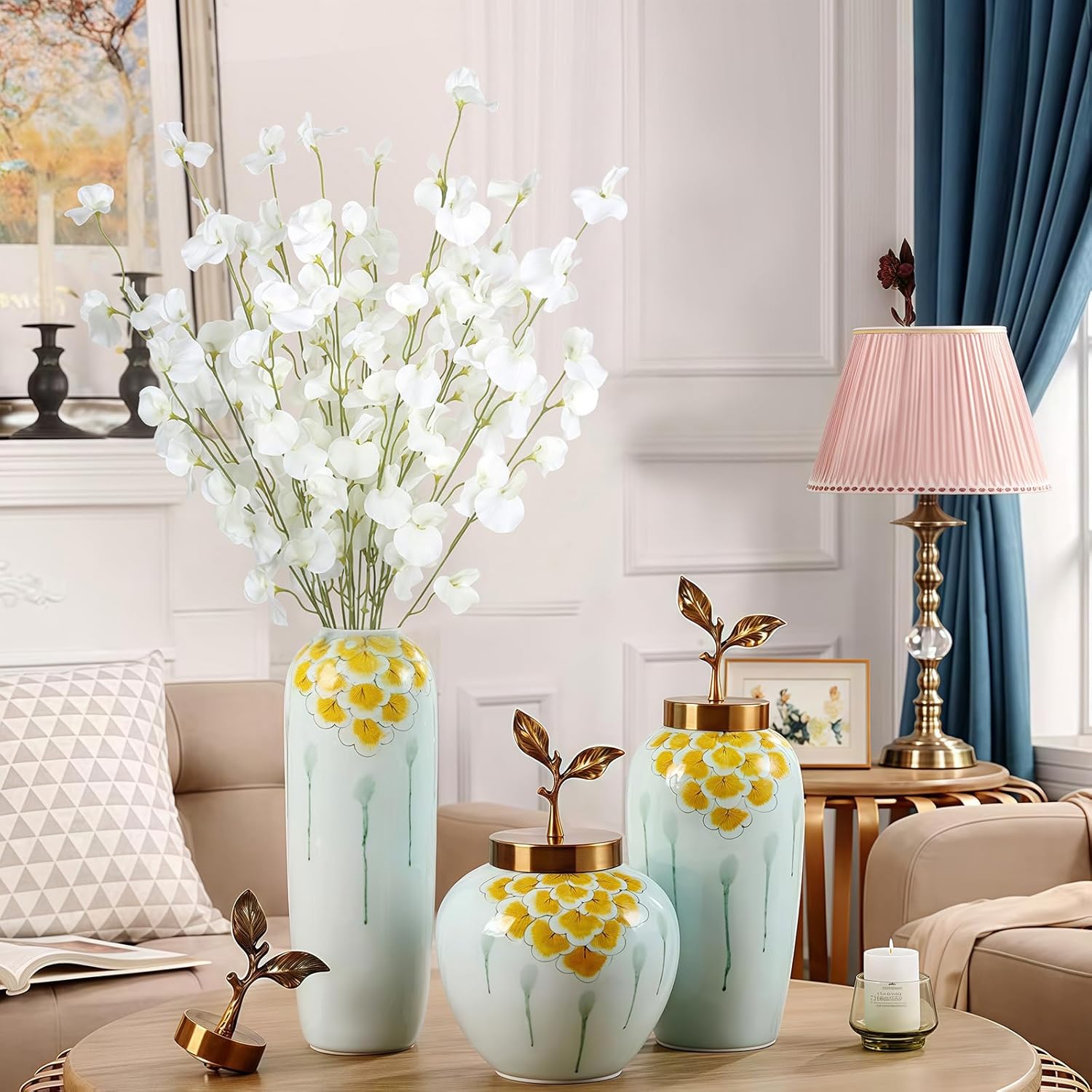 IPOPU 8PCS White Sweet Pea Flowers Artificial 39" Tall Fake Flowers Faux Silk Flowers Long Stem Artificial Flowers for Tall Vase Wedding Party Home Decoration(White)