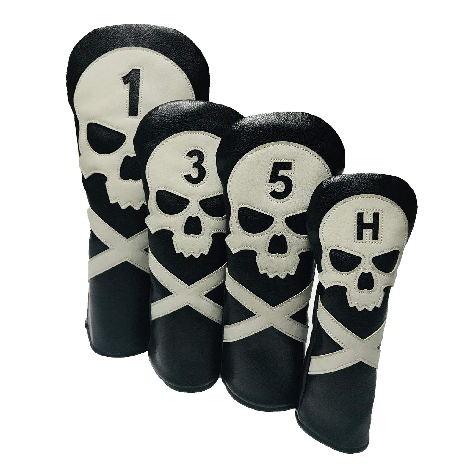 SchläGerkopfhüLlen 4 Stück Pu. Leder Gedruckter Golfholz-Head Cover Golf Club Pu. Lederkopfköpfe Fit Treiberfairway Holz Hybrid Golf SchläGerhauben