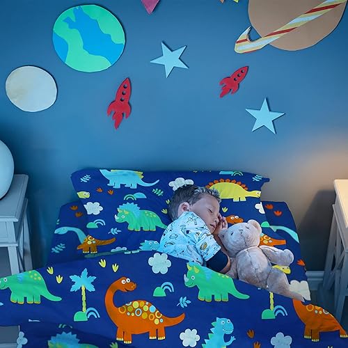 Miniatura 4 de Cloele Juego de ropa de cama de cuna de dinosaurio para niños, juego de ropa de cama de microfibra de 4 piezas, edredón suave, incluye funda de