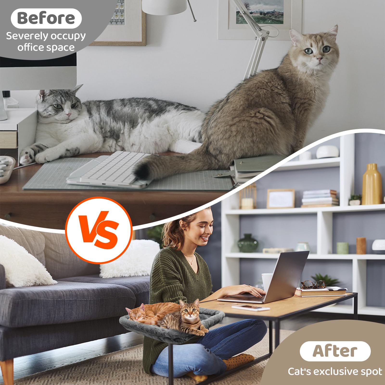 Cama para Gatos para Escritorio, Hamaca para Gatos Suave, Cama para Mascota Montada en el Escritorio Giratoria de 360°, Casa para Gatito sobre el Mesa para Oficina e Casa, hasta 20KG