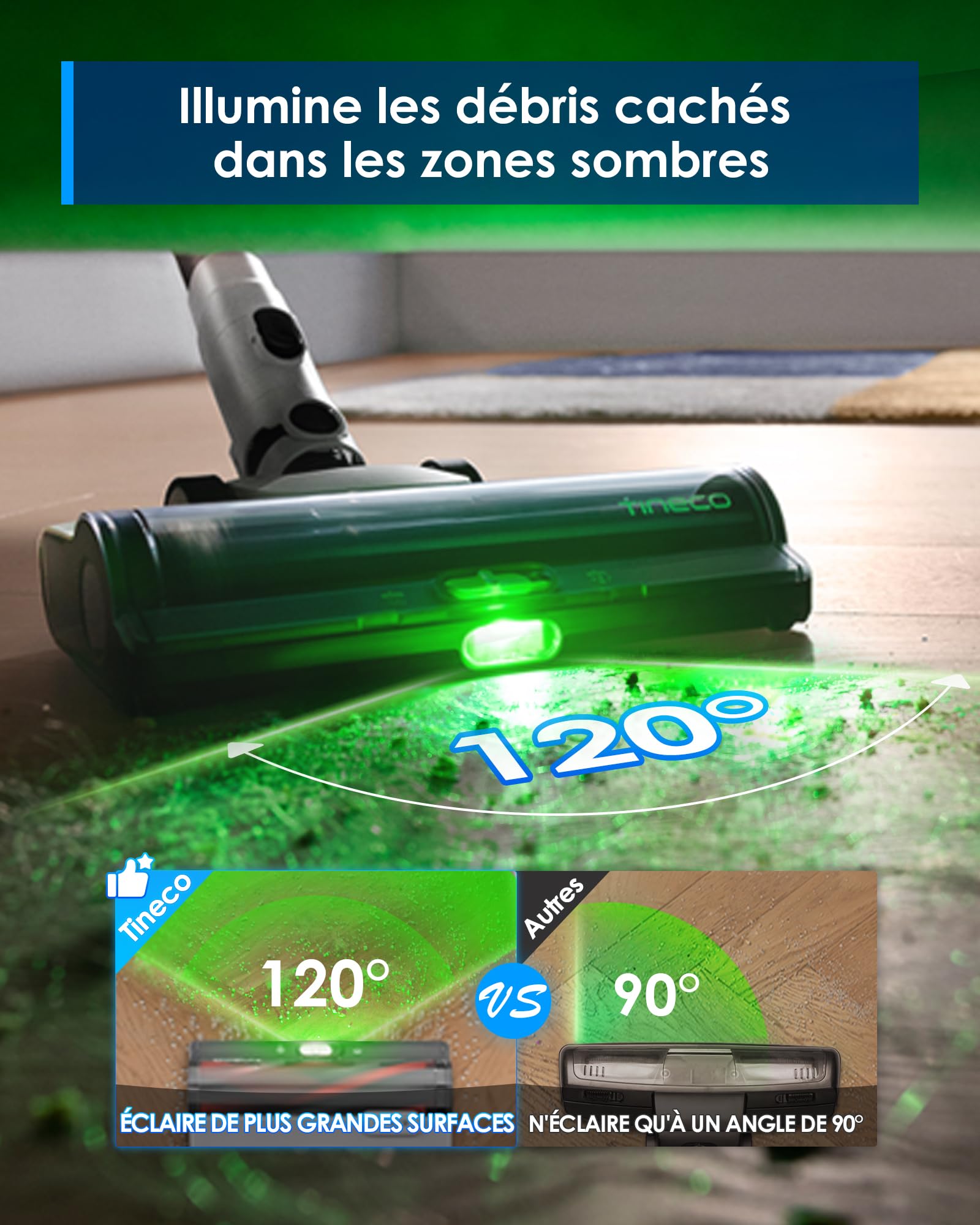 Tineco Pure One A50S Plus Aspirateur Balai sans Fil, Aspiration 185W, 70 Min d’Autonomie, Réservoir Plus Large de 1L, Brosse Motorisée 3DSense, Technologie Dura-Cyclone, Vient à Bout des Gros débris