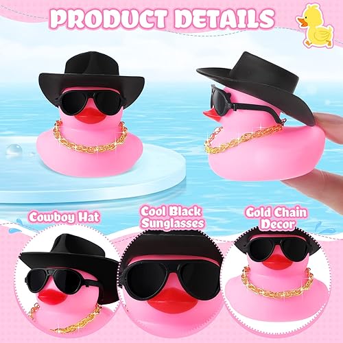 Miniatura 2 de Sotiff 48 Conjuntos Pato de Goma Pato Chillón Patos de Fiesta Adornos de Tablero de Coche con Mini Collar, Sombrero y Gafas de Sol para Ducha,