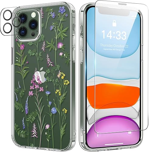Miniatura 11 de bicol Funda para iPhone 11 Pro con Protector de Pantalla y Protector de Lente de Cámara - Diseños de Flores Florales de Moda para Mujeres y Niñas
