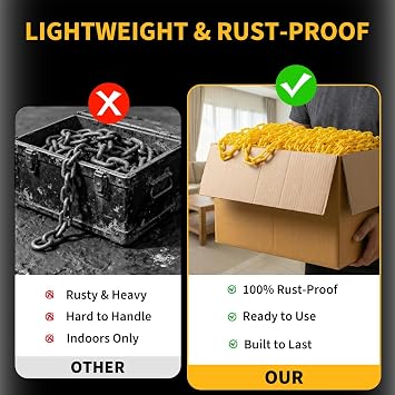 120 FT Yellow Plastic Chain Links, Safety Chain with 25 Hooks, Plastic Barrier Chains for Crowd Control, Parking Driveways Queue Lines Construction Sites UV Resistant