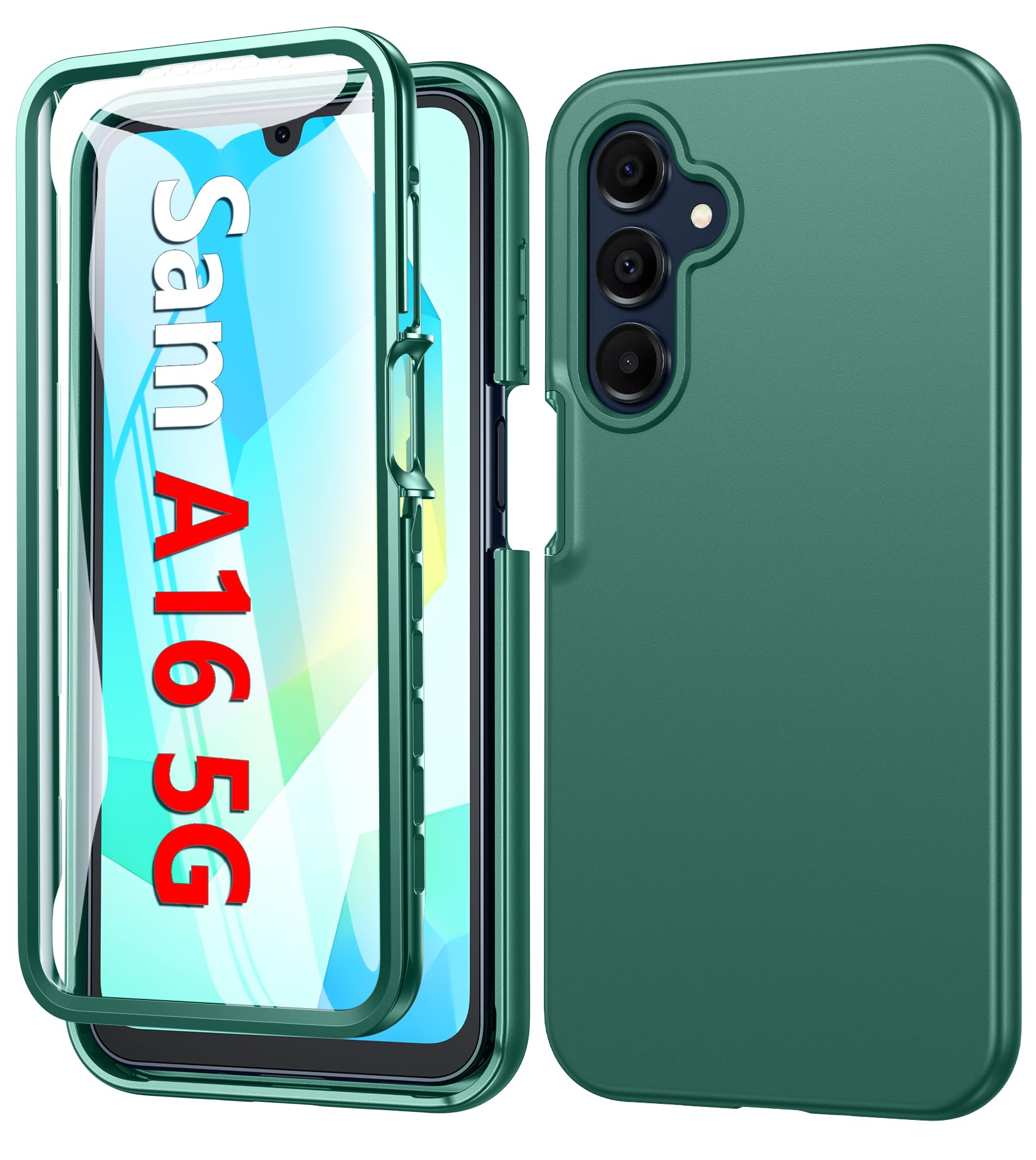 FNTCASE for Samsung Galaxy A16-5G Case: Phone Case with Built-in Screen Protector Protective Silicone Cell Phone Cover Rugged Shockproof Full Protection Slim Dual Layer Case Pine Green