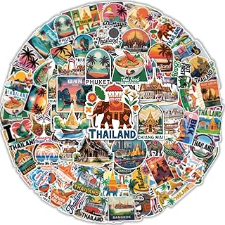 64PCS Thailand Travel Stickers – Bangkok Phuket Pattaya Chiang Mai Vinyl Decals for Luggage, Laptop, Water Bottle & Scrapbook