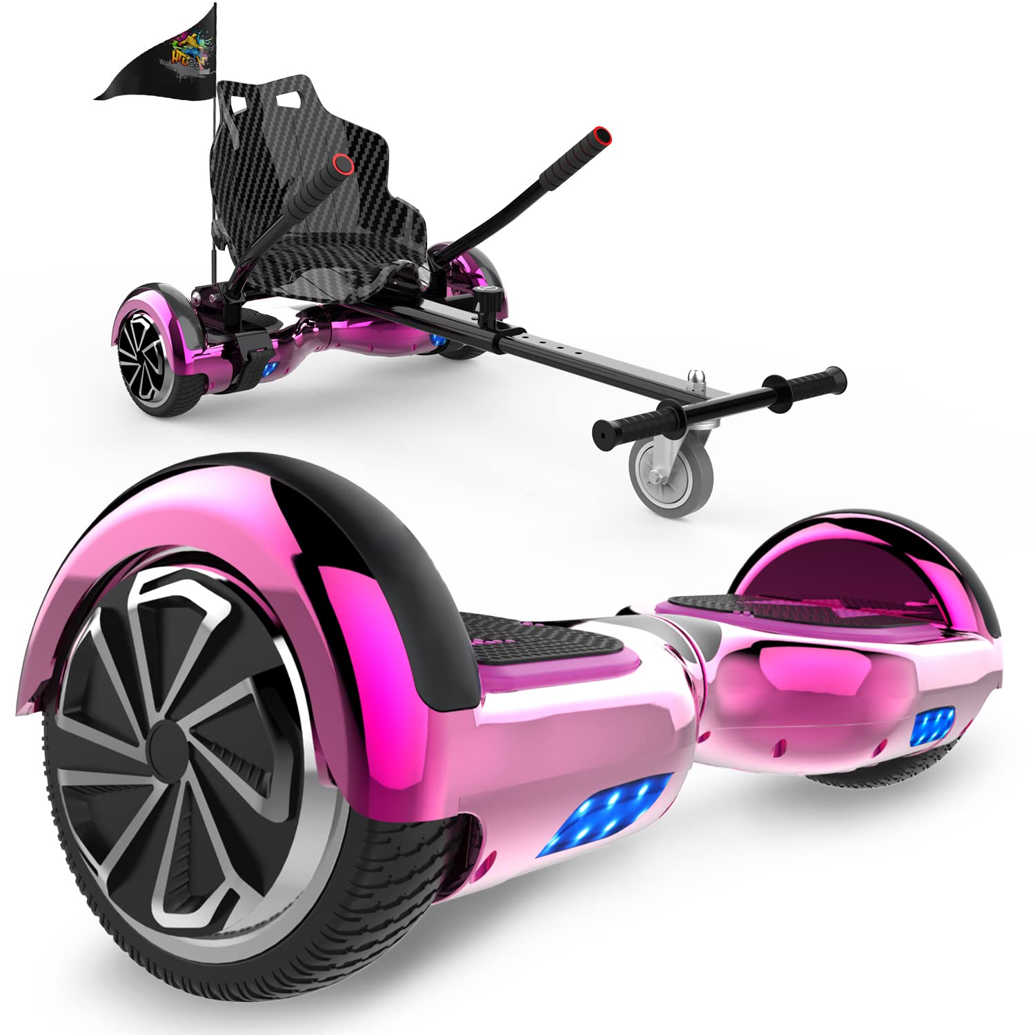 HITWAY 6.5” Hoverboards with Hoverkart, Hoverboards Bluetooth with Go kart, Smart Powerful Motor with LED Indicator, Gift for Kids