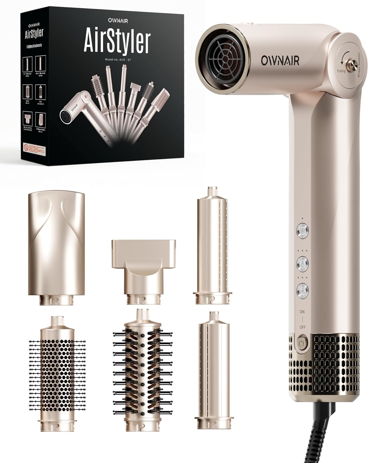 OWNAIR 6-in-1 Hair Styler with Dryer β Auto Air Curler, Straightening Brush, Volumizing Round Brush & Curl Enhancer | 11
