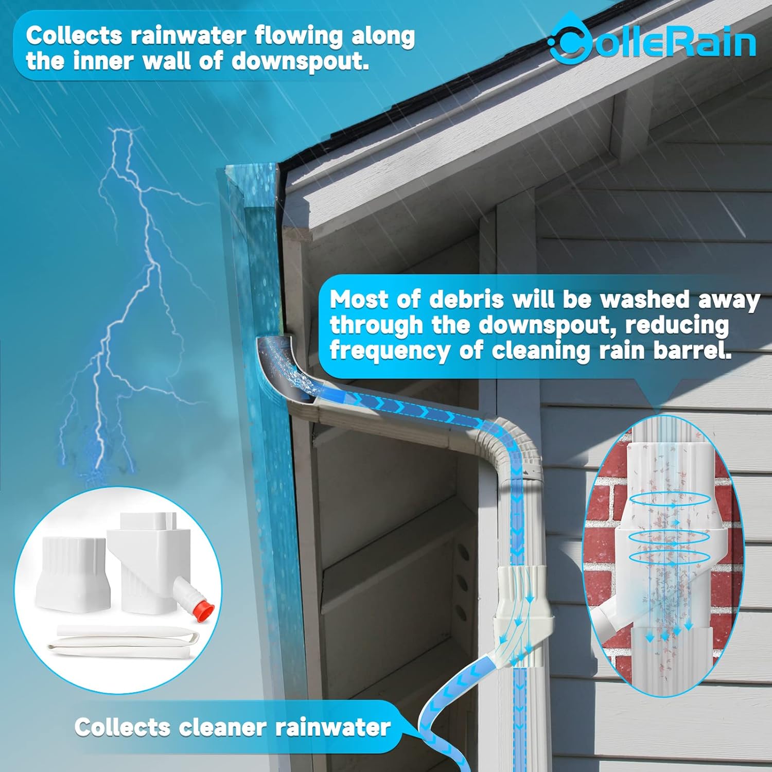 Rainwater Collection System, Downspout Diverter for Rain Barrels to