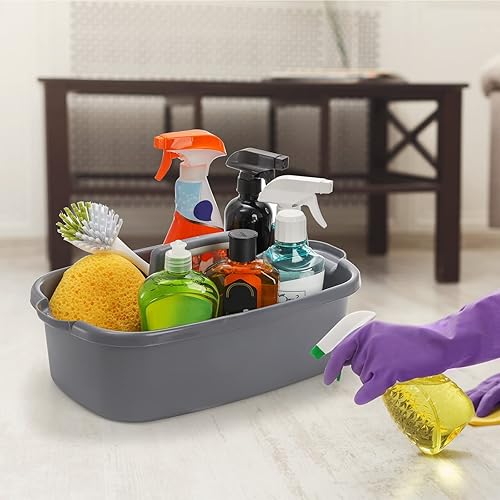 Miniatura 6 de Hioffice Cesta de almacenamiento de plástico grande con asa, organizador para productos de limpieza, baño, cocina, jardín, garaje, herramientas,