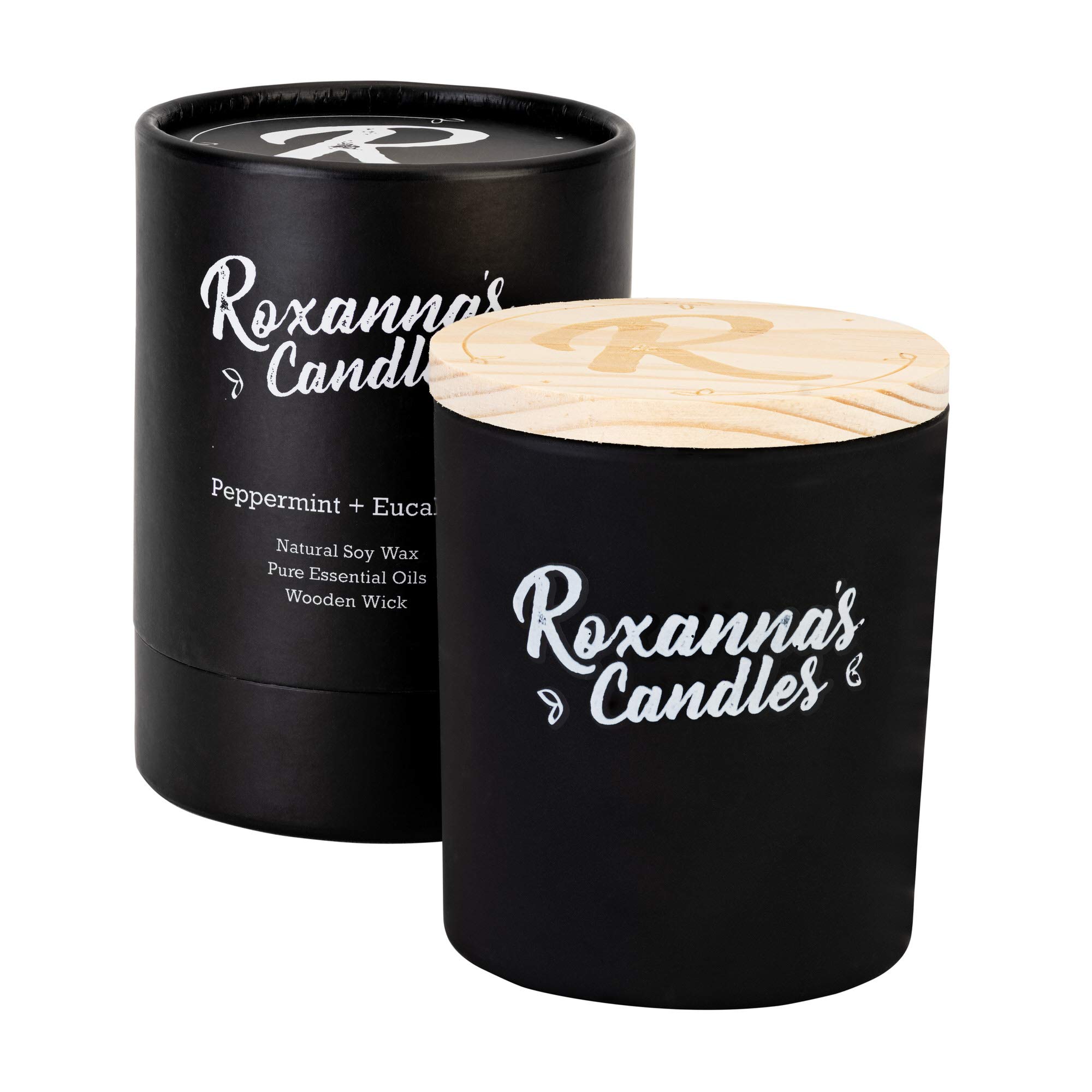 Peppermint + Eucalyptus Aromatherapy Soy Candle | Pure Vegan & Kosher Certified Essential Oils | Clean-Burning Wooden Wick (Single)