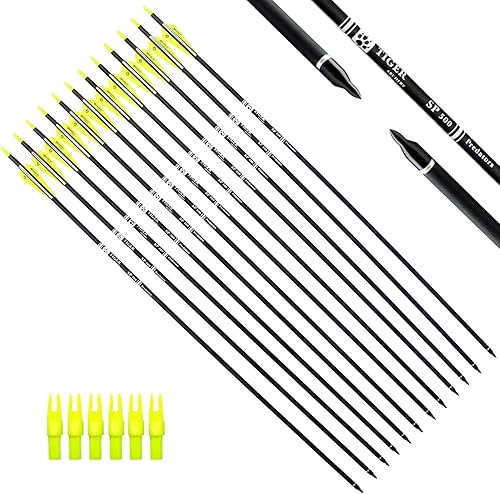 TIGER ARCHERY - Flecha de carbono de 30pulgadas con puntas extraíbles para arco compuesto y recurvo (paquete de 12 unidades)