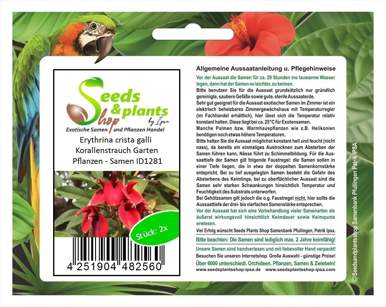 Pezzi - 2x Erythrina Crista Galli Korallenstrauch Giardino Piante - Seme ID1281 - Seeds & Plants Shop by Ipsa