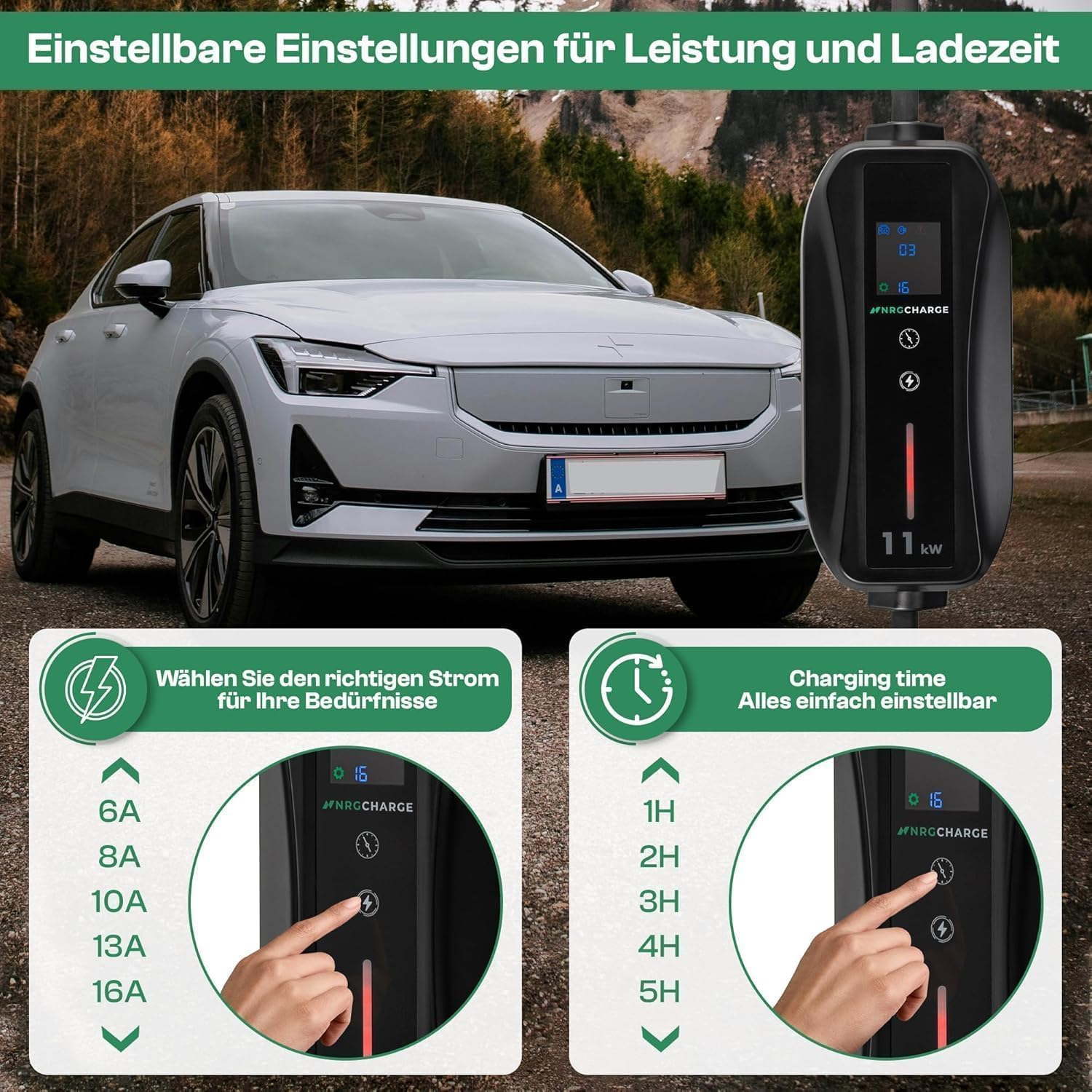 Mobile Wallbox 11kW Typ 1 (7m, 6–16A, 3-phasig) – Ladekabel CEE 16A mit Schuko – Mobile Ladestation Elektroauto Schnellladung