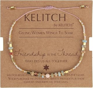 KELITCH Handmade Boho Crystal Shell Beaded Friendship Bracelets - Adjustable Strand Bangles for Women, Waterproof Summer Jewelry