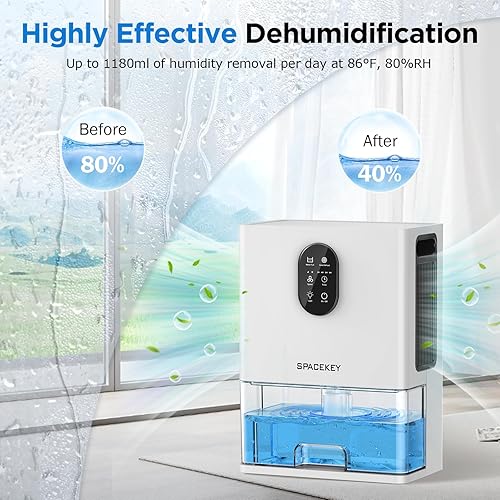 Miniatura 3 de Deshumidificador blanco de 106 onzas para el hogar, 850 pies cuadrados, luz LED de 7 colores, 2 modos, apagado y descongelación automático,