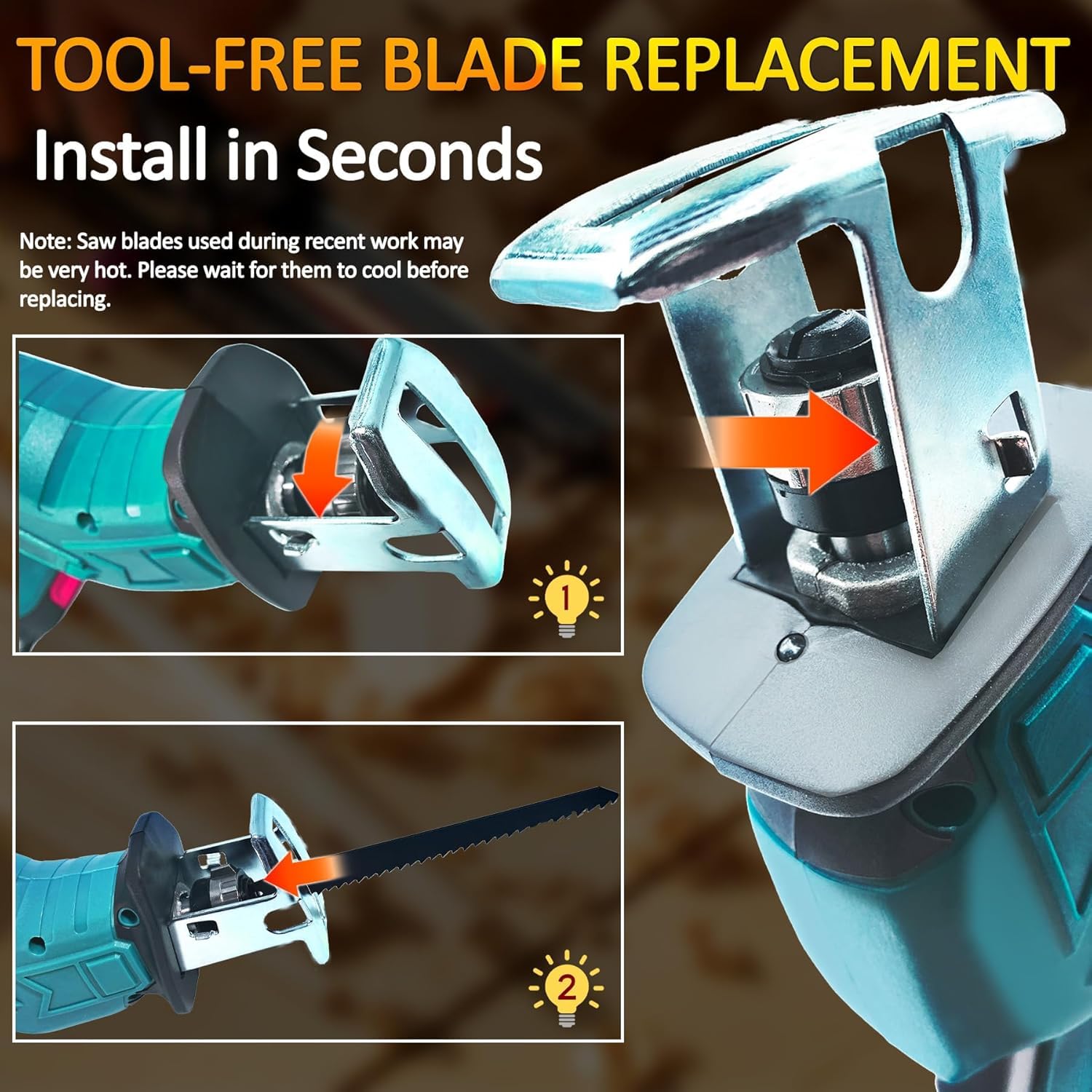 Sierra de sable con batería compatible con batería Makita de 18 V, ideal para trabajos de sierra con madera, versión compacta, incluye 4 hojas de sierra sable, sin batería ni cargador