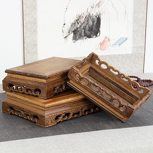 Miniatura 4 de Piernas cuadradas de cifosis talladas Soporte de exhibición de madera para manualidades Base de piedra de caoba Florero Maceta Estatua de Buda