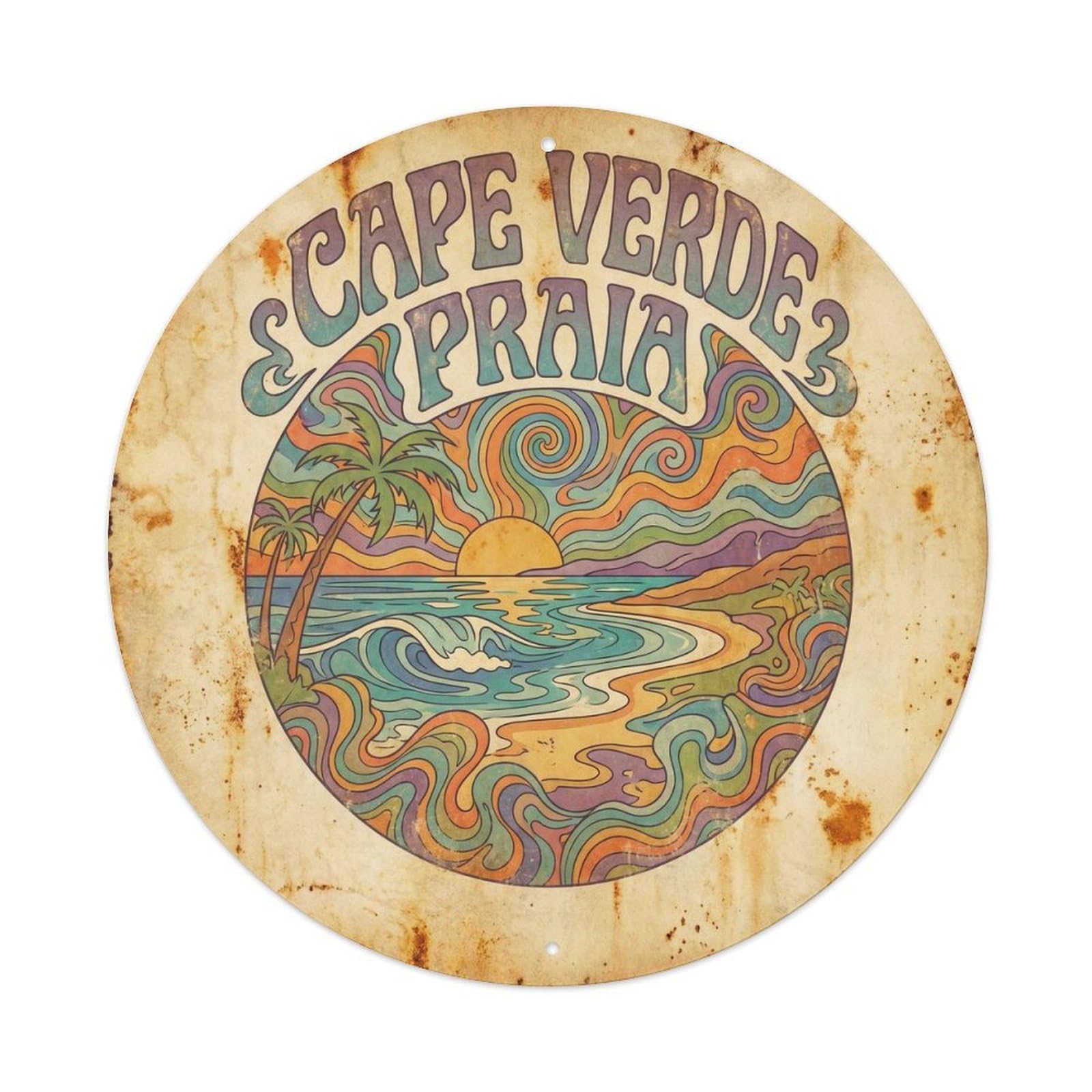 Olyhtr 8X8inch Classic Style Cape Verde Praia Ocean Coast Bold Psychedelic Metal Tin Sign