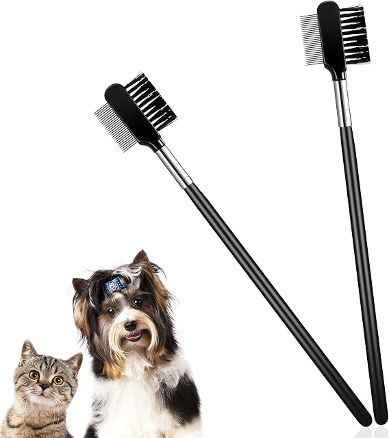 2 Pieces Dog Tear Comb Dog Eye Comb Tear Stain Remover Comb Dog Eye Grooming Comb Double-Sided for Removing Crust and Mucus
