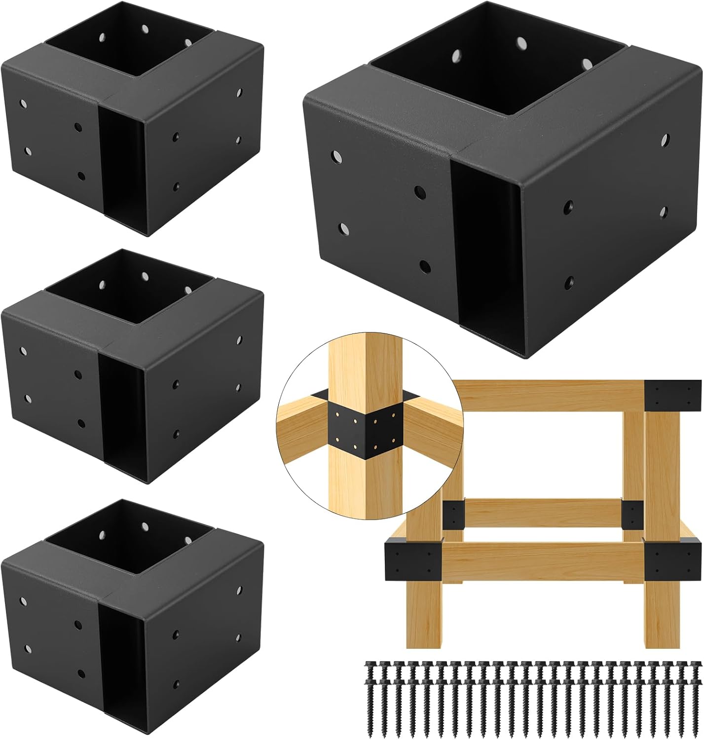 Workbench Bracket 4pcs,2mm Steel 3-Way Right Angle Corner Brackets,Heavy Duty Workbench Corner Brackets for DIY Custom Workbench,Shelving,Work Table,Fits 4x4 and 2x4 Lumber