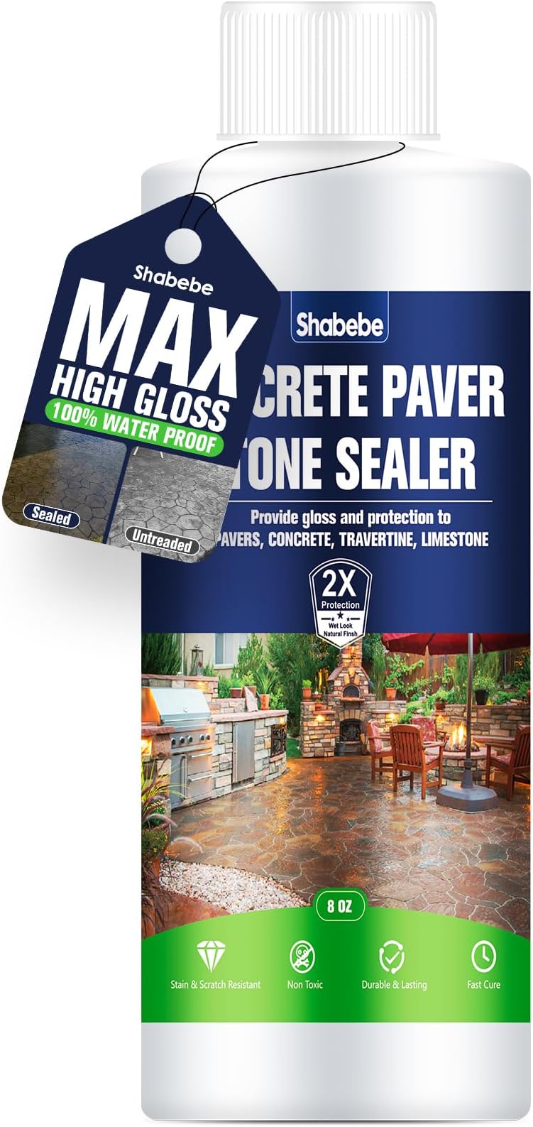 Premium Stone Sealer, 8OZ – Max Gloss Wet Look for Pavers, Driveways & Patios – Waterproof & UV Resistant, Long-Lasting Protection with Enhanced Color for Natural Stone Surfaces