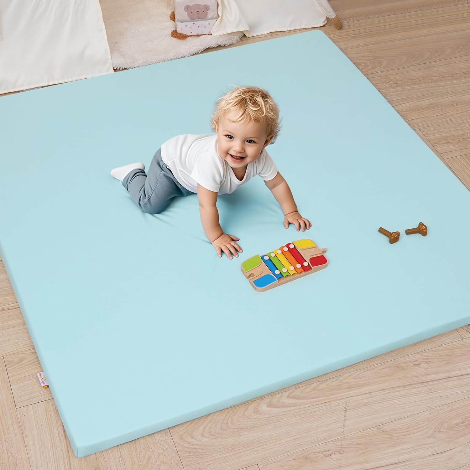 Baby Play Mat 50×50 Inches, 1-Inch Thick Foam Play Mat for Babies & Kids – Extra Soft & Durable Padded Baby Mat for Floor, Non-Slip Crawling Mat for Playpen, Tummy Time, Yoga & Playroom- Light Green