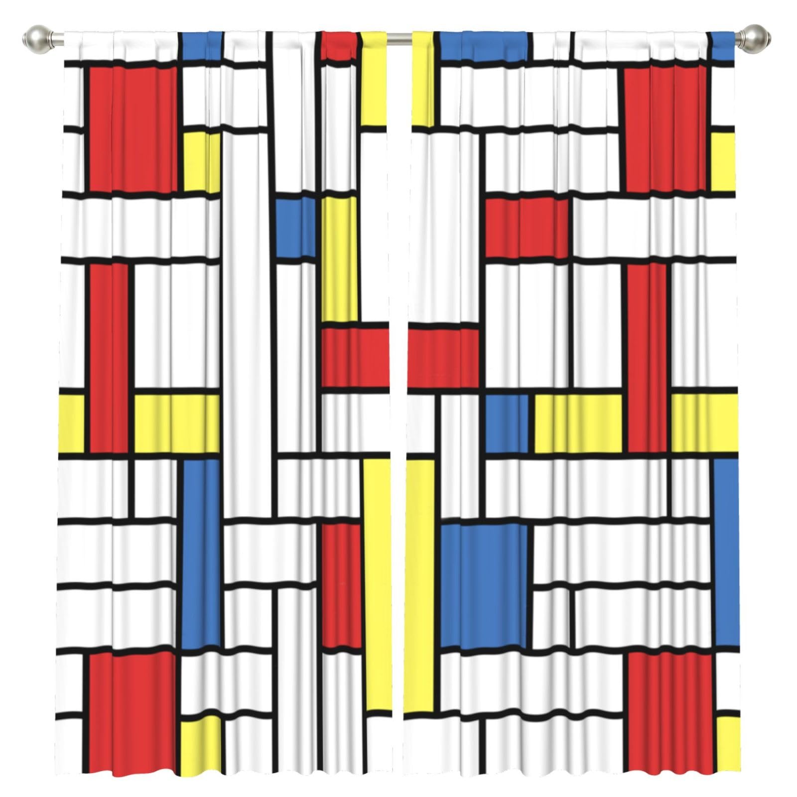 InOmak Mondrian Blocks, 2 Panels Window Curtains 52 x 84 Inch Blackout Curtains for Living Room Bedroom