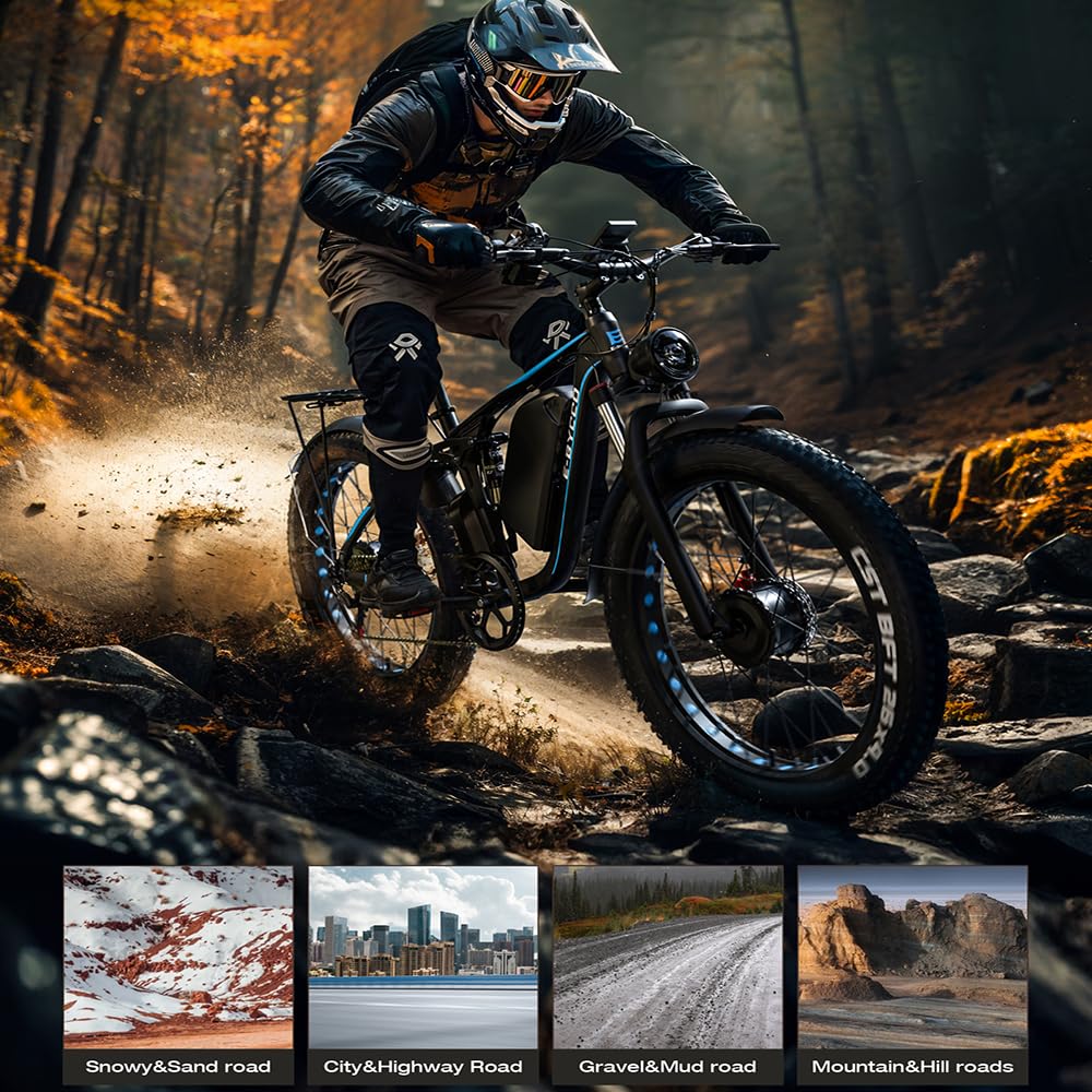 EB7PRO Elektrofahrrad für Erwachsene, Dual-Motor, 52 V, 23 Ah, austauschbarer Akku, hydraulische Scheibenbremsen, 7-Gang-All-Terrain-E-Mountainbike, Pendlerfahrrad