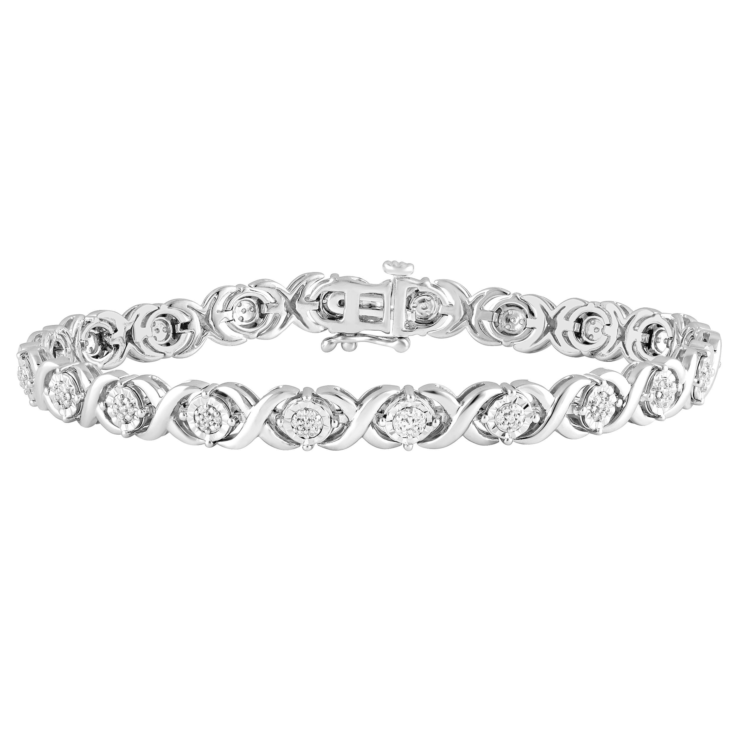 Beyond BrillianceRound Miracle-plated ‘S’ Link Two-tone X - Link X and O Natural Diamond Bracelets for Women | Sterling Silver Tennis Bracelet | Fine Jewelry for Her | Gift Box Included