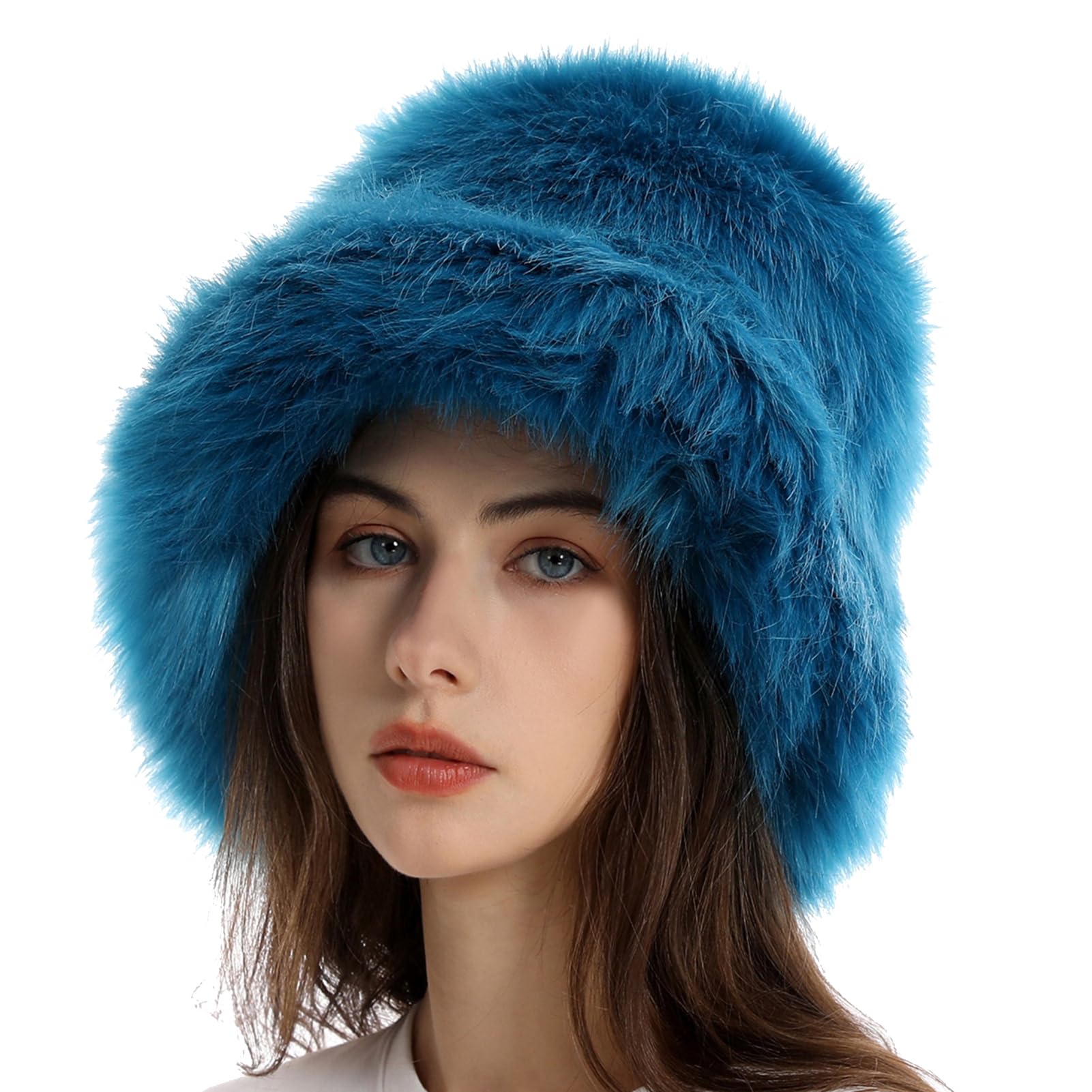 Reyox Chapeau bob chaud en fausse fourrure pour femme - Couleur unie
