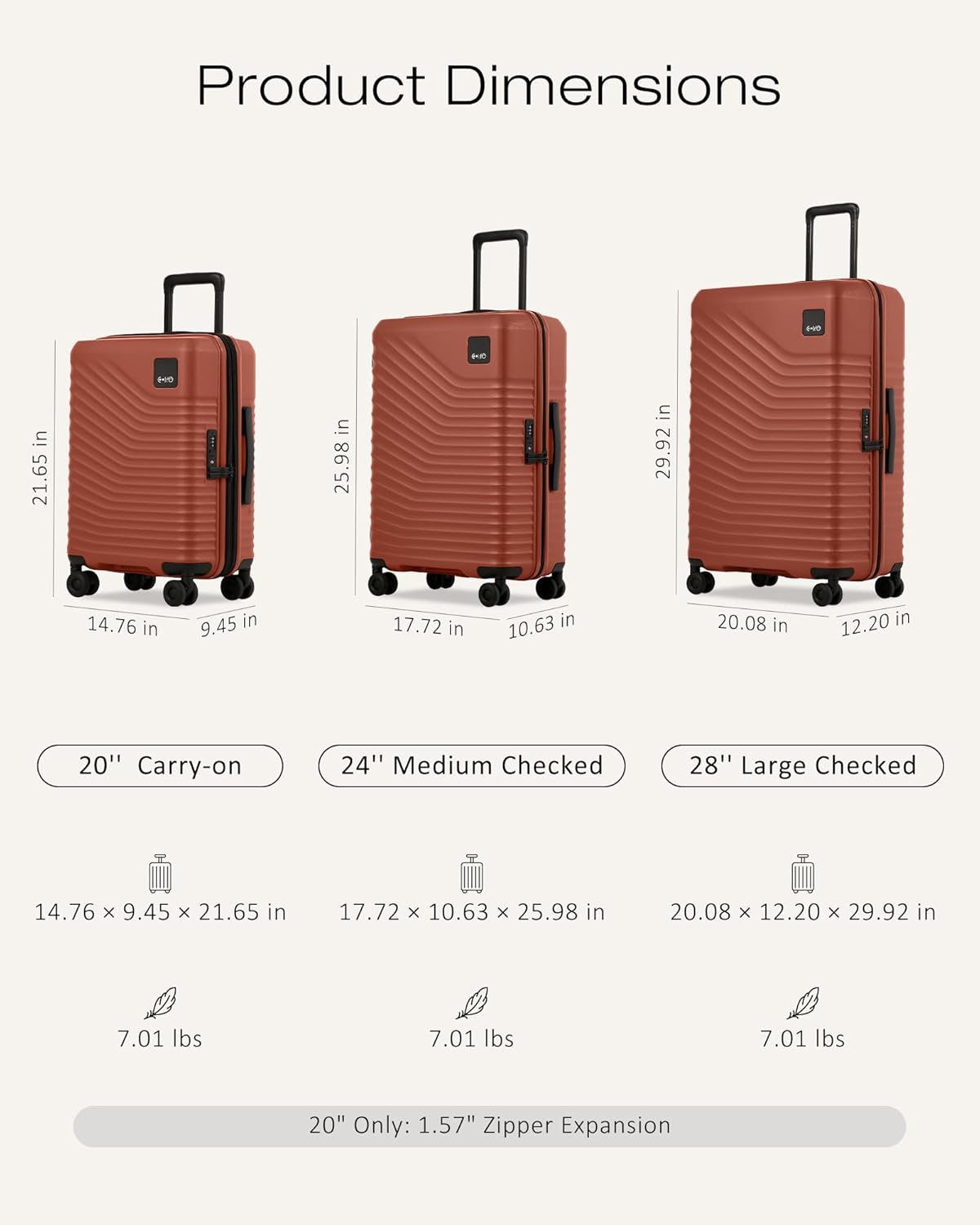 Coolife Luggage 3 Piece Set Durable Upgrade PC Expandable Hardside Lightweight Travel Suitcases with Dual Spinner Wheels & TSA Lock, 20/24/28 (20" Expandable) (Brown, 3-Piece Set (20/24/28))