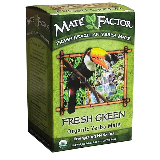 The Mate Factor Yerba Mate Energizing Herb Tea Bag, Organic Fresh Green, 24-Count Box 2.96 oz