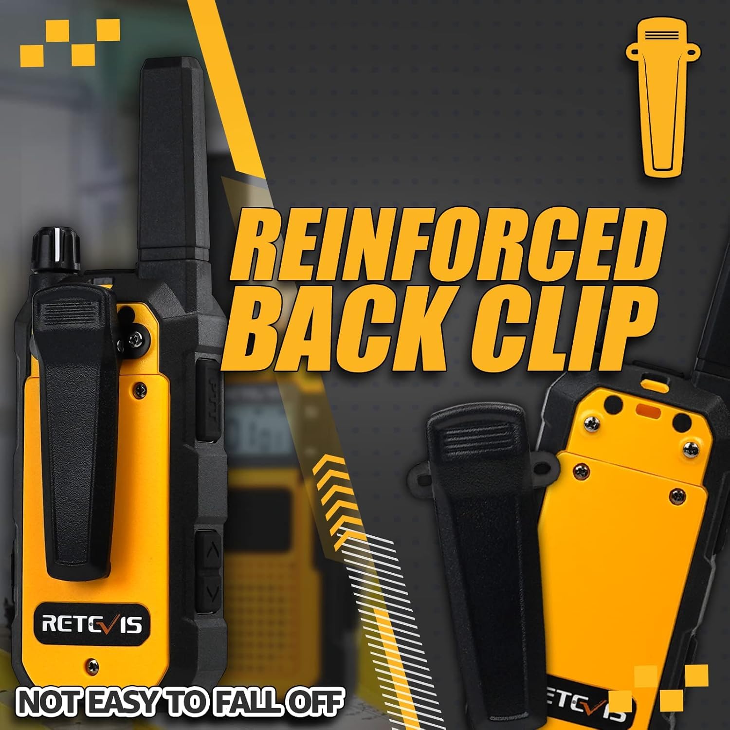 Retevis RB648 Talkie Walkie, Imperméable Radio Bidirectionnelle Longue Portée IP67, Anti-Chute, Anti-poussière, PMR446, Double PTT, 2000mAh, Talkies-Walkies pour Agriculture (2 Pièces, Jaune)
