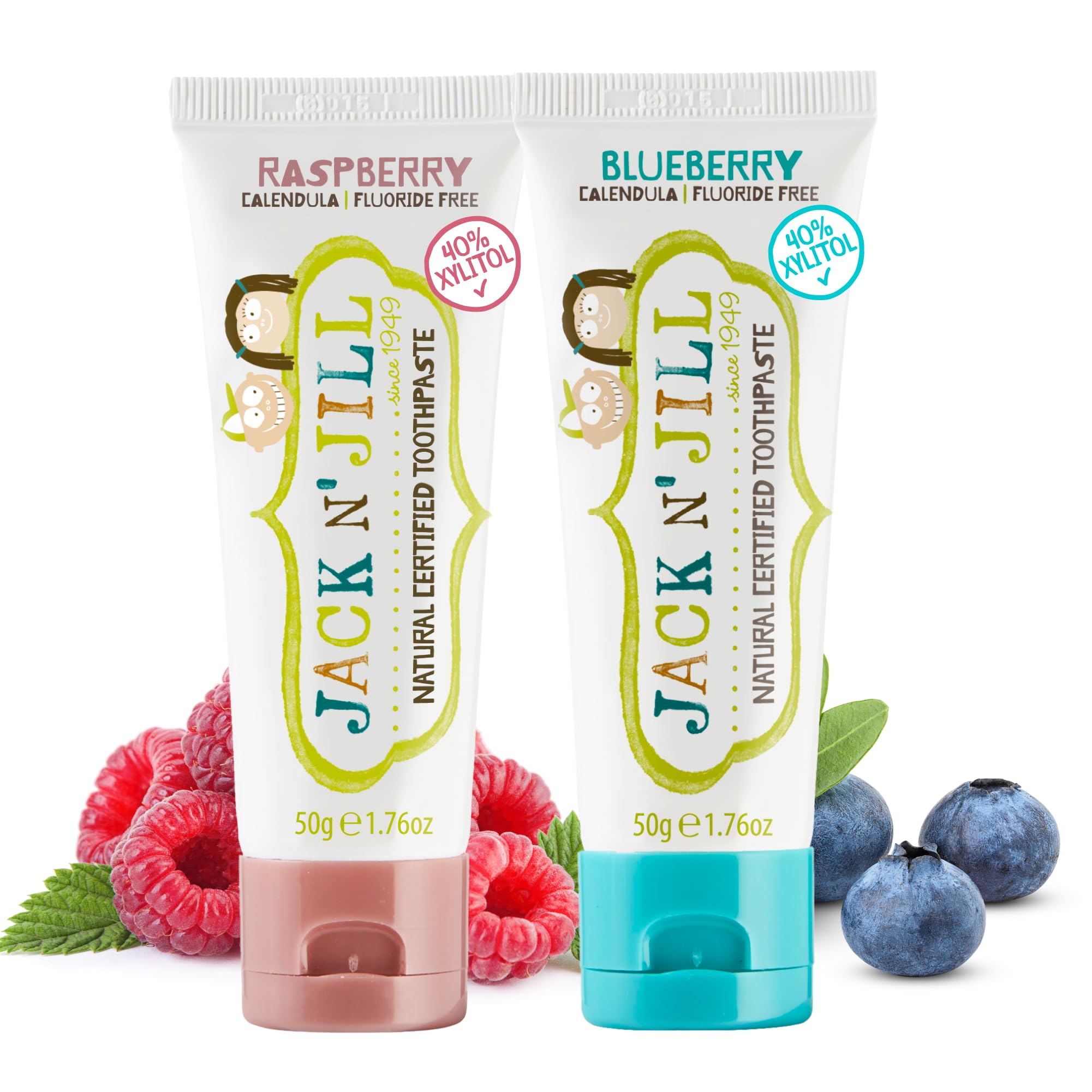 Natural Toothpaste for Baby and Infants - Fluoride Free Training Toothpaste, 40% Xylitol, BPA Free - Blueberry & Raspberry, 1.76 oz (Pack of 2)