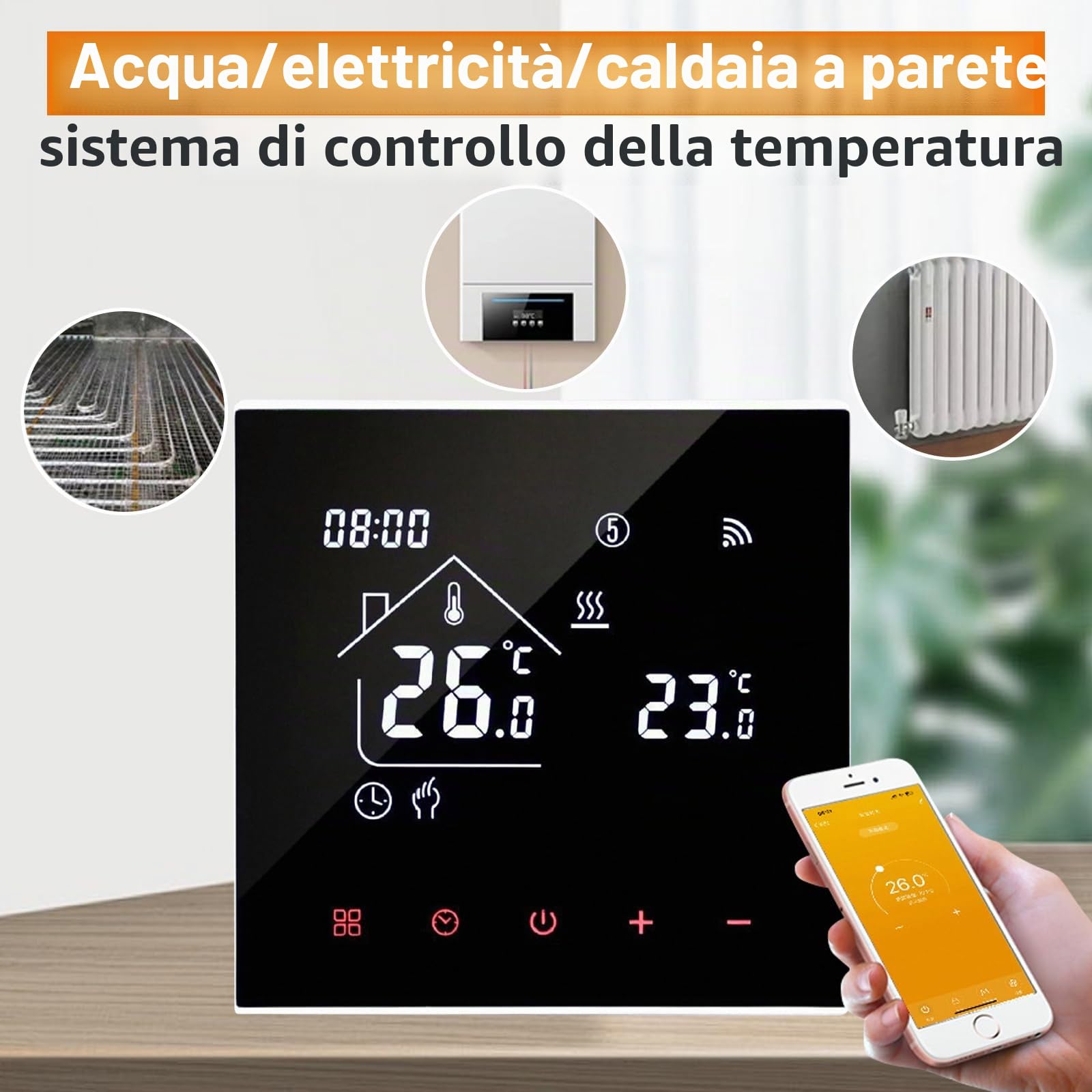 Tuya WiFi Termostato per riscaldamento a pavimento, con display a LED, touch screen, termostato digitale, compatibile con Alexa, Google Home (nero, acqua e riscaldamento a pavimento 3A)