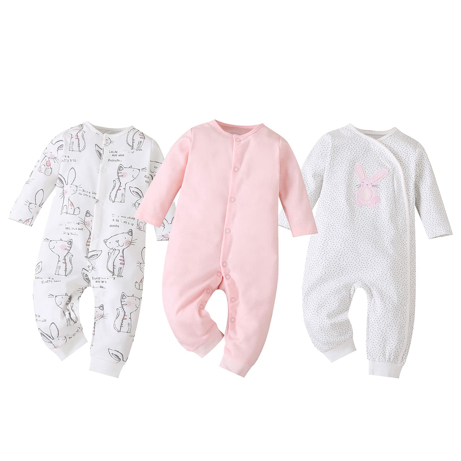 amropi Bambina Pagliaccetto 3 Pezzi Ragazze Jumpsuit Manica Lunga Cotone Tutine 0-18 Mesi