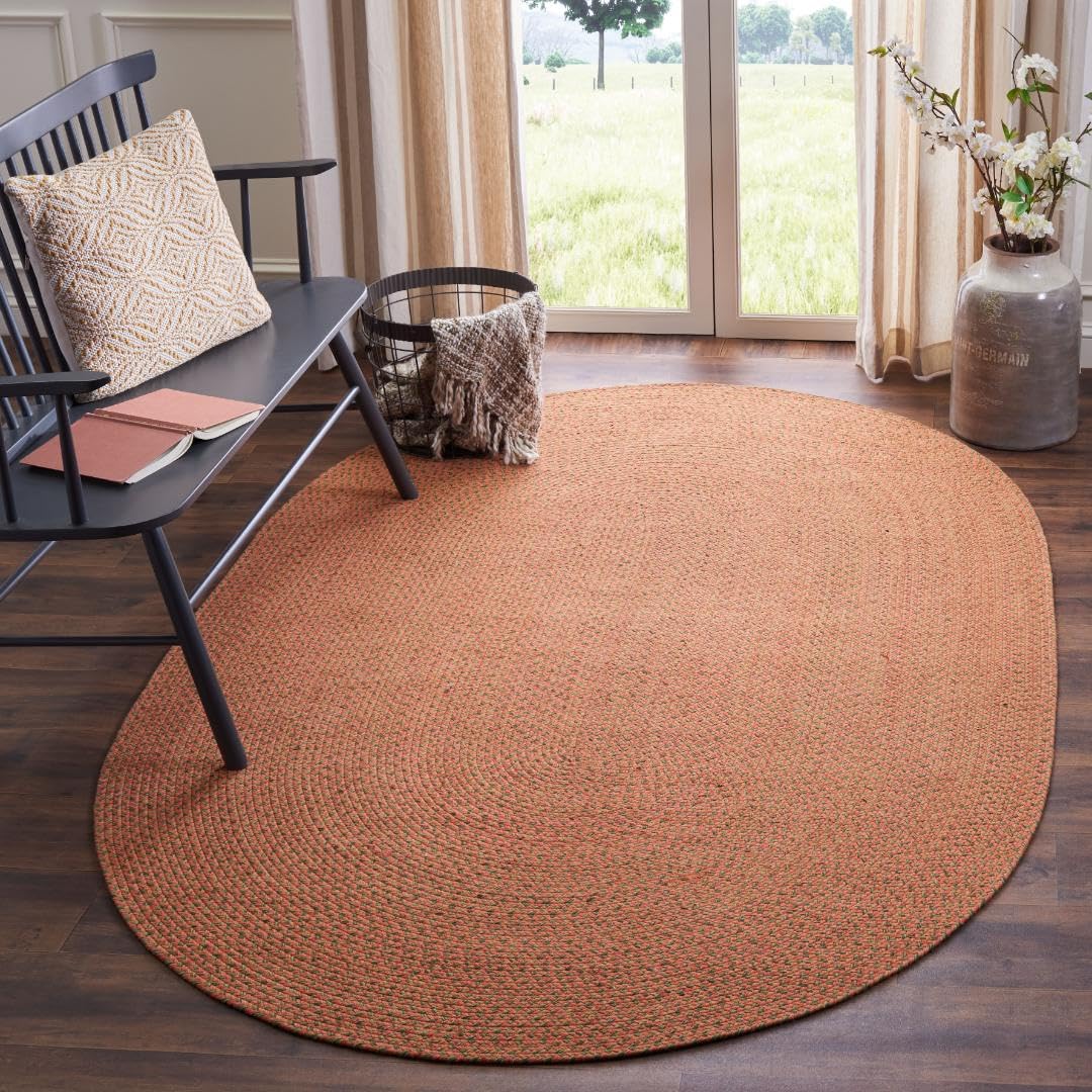 SAFAVIEH Braided Collection Area Rug - 5' x 8' Oval, Multi, Handmade Country Cottage Reversible Cotton, Ideal for High Traffic Areas in Living Room,