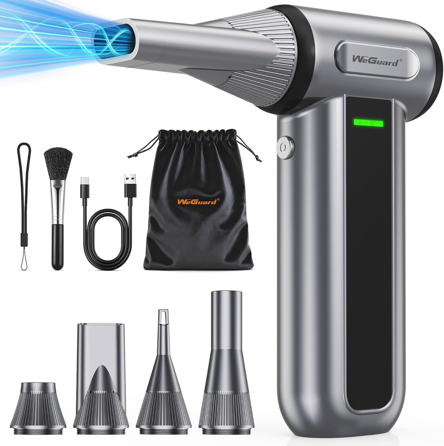 WeGuard W22 Electric Air Duster, 180000 RPM Compressed Air Duster with LED Light, 3-Speed Adjustable/Compressed Air Can Alternative, Dust Blower for Computer, Keyboard, Car, Leaves, Outdoor